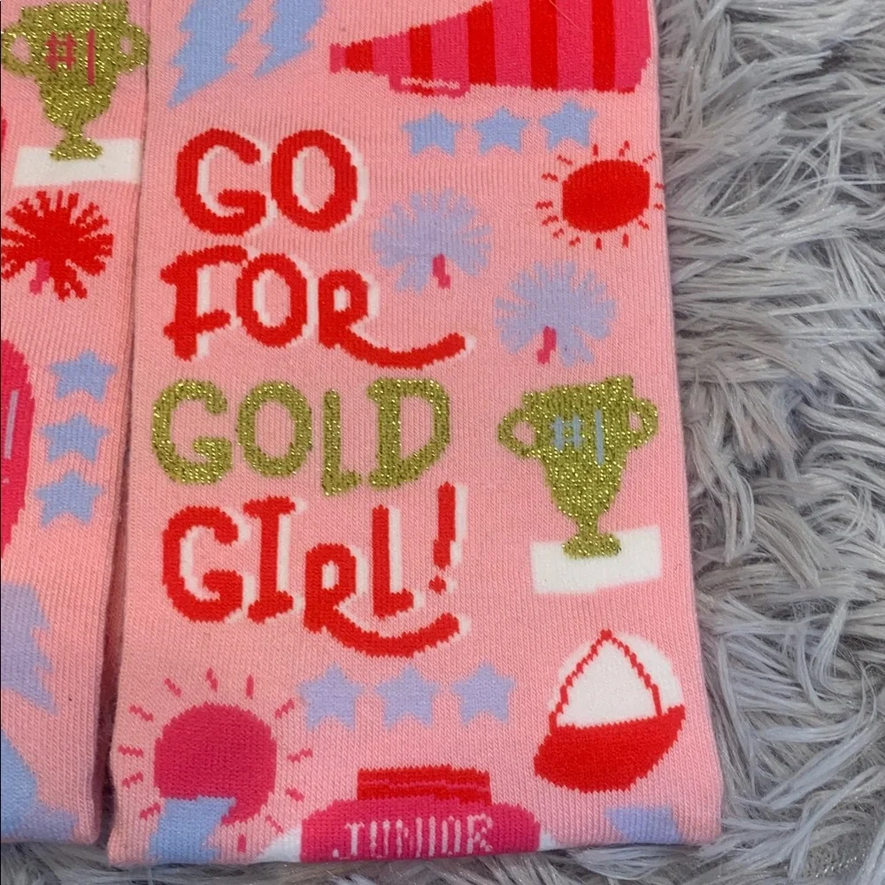 🌹Hallmark • NWT Pink 'Go For Gold Girl' Girls' Crew Socks Sport & Trophy Motifs